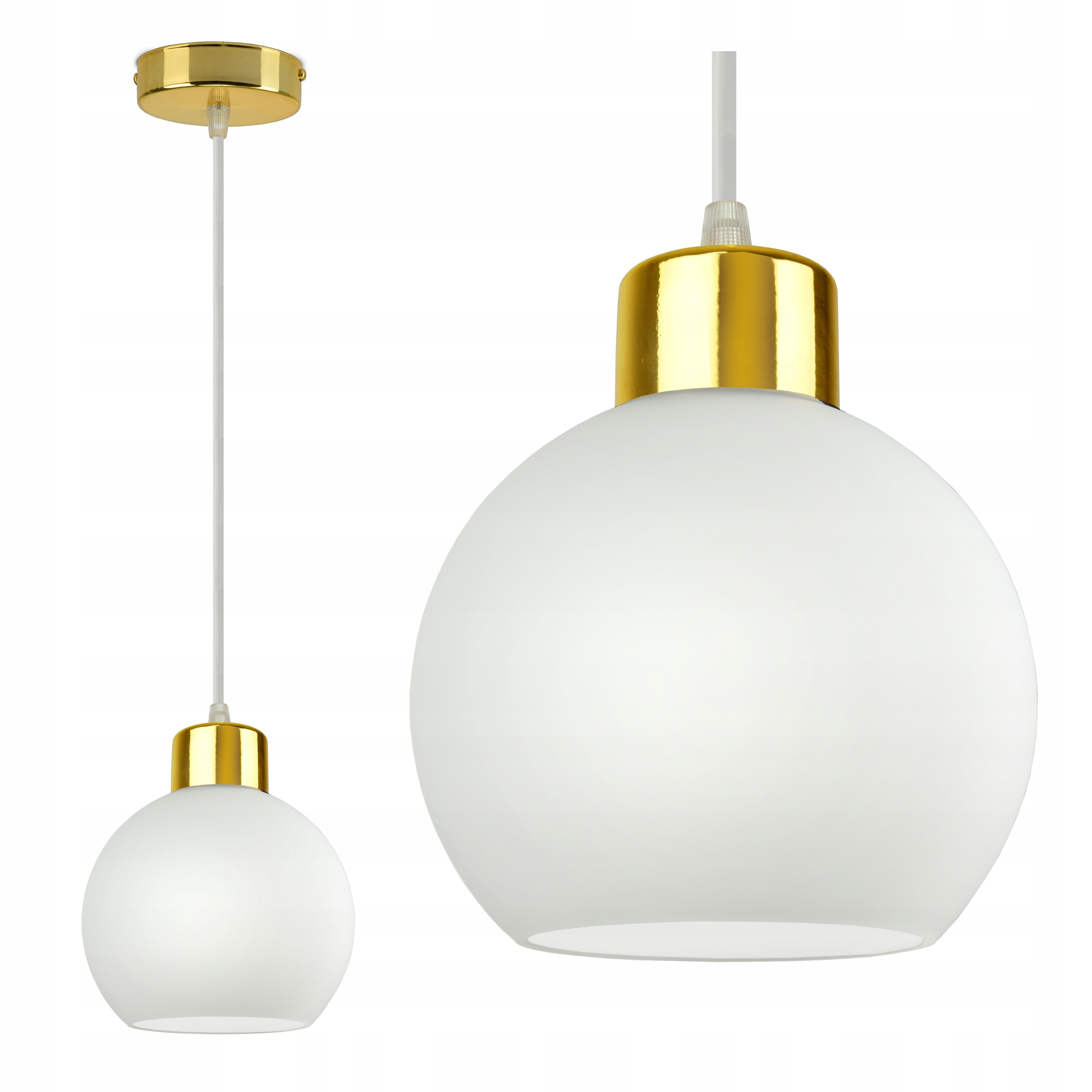 

Lampa Wisząca Żyrandol Plafon Złoty Kula Biały Mat