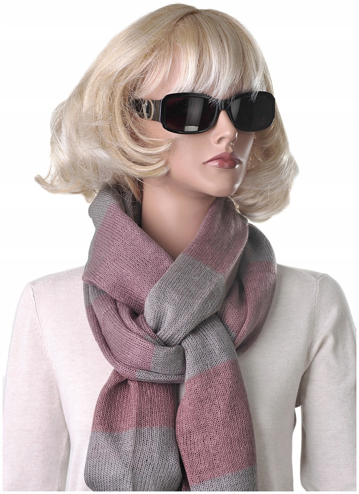 

Szeroki Szal Szalik Duży Zimowy Szary Różowy mo1