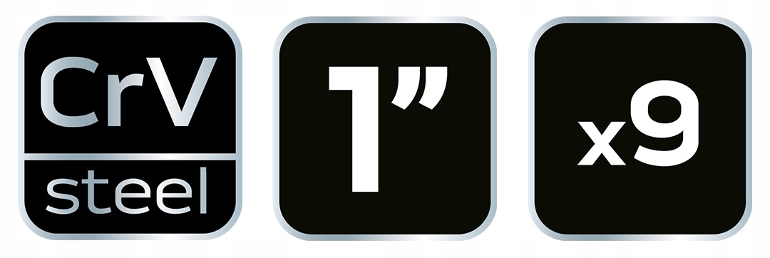 Nasadki udarowe 1", 27-50 mm, zestaw 9 szt. Typ 6-kątna