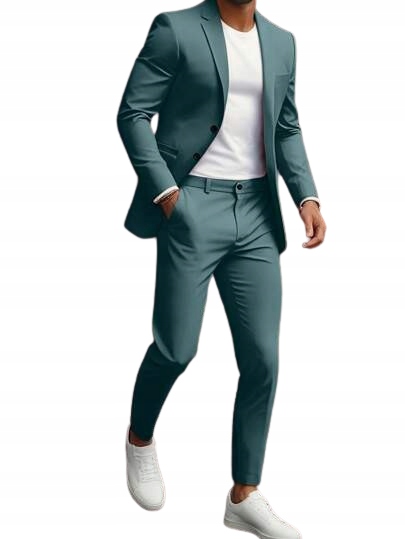 Shein Elegantní Pánský Zelený Oblek S Knoflíky XL 1EB