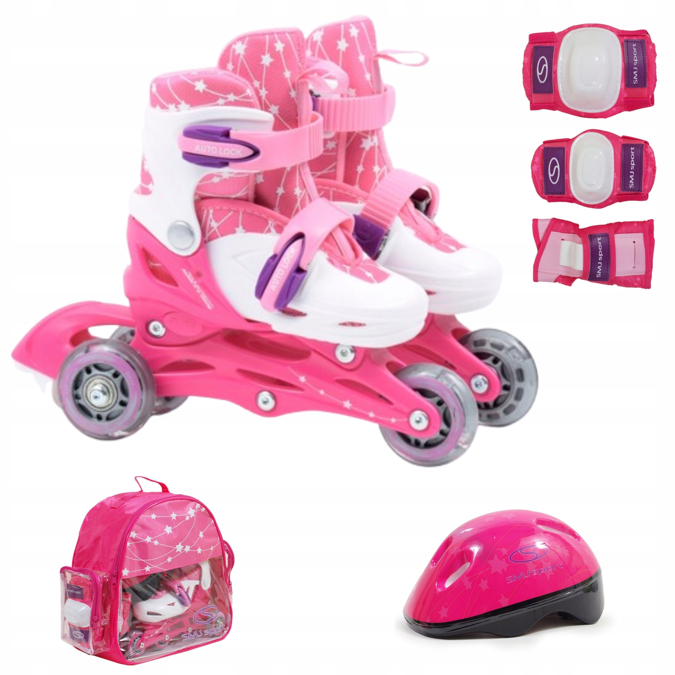 Kolečkové Brusle Smj Sport Combo Set helma chrániče batoh velikost 30-33