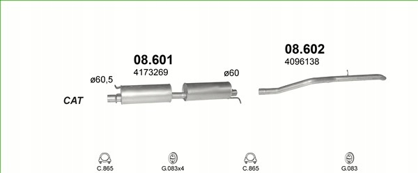 Tłumiki Ford Transit poj.2,0 diesel 00-06r. +zestaw Numer katalogowy części 08.601