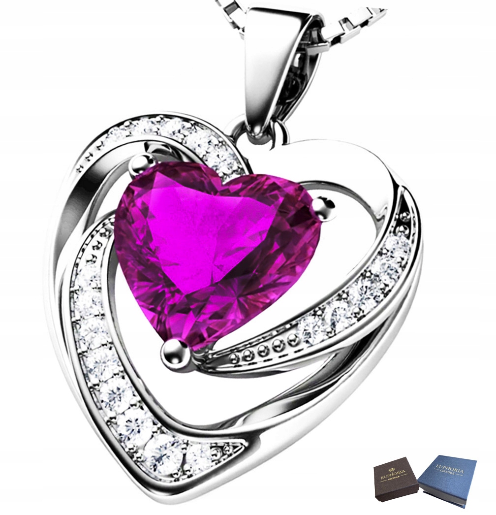 Stříbrný náhrdelník Srdce s růžovým krystalem a zirkony Stříbro 925 Dámský