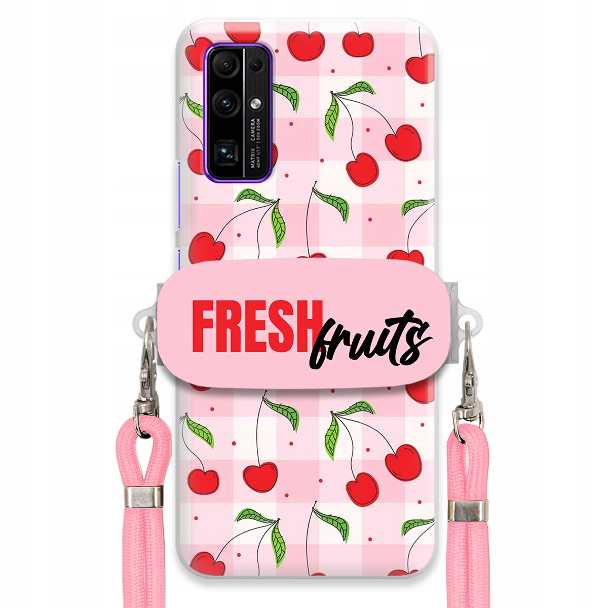 Puzdro pre Huawei Honor 30 Case držiak šnúrok Ružový Fresh Fruits Mriežka