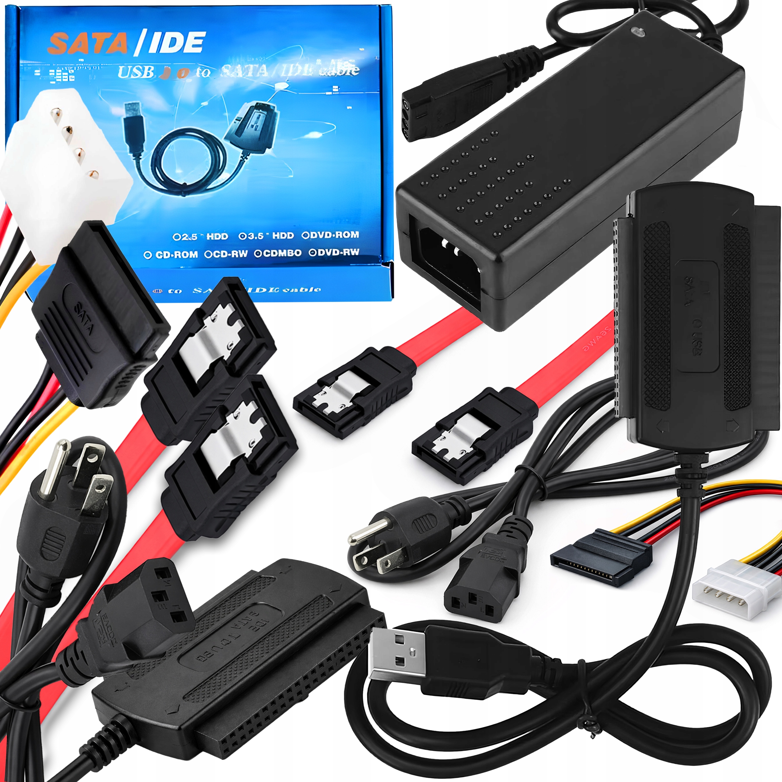 Adapter Dysk Dysków Uniwersalny Ata Ide 2.5" 3.5" Sata Usb 2.0 Zasilacz 2A