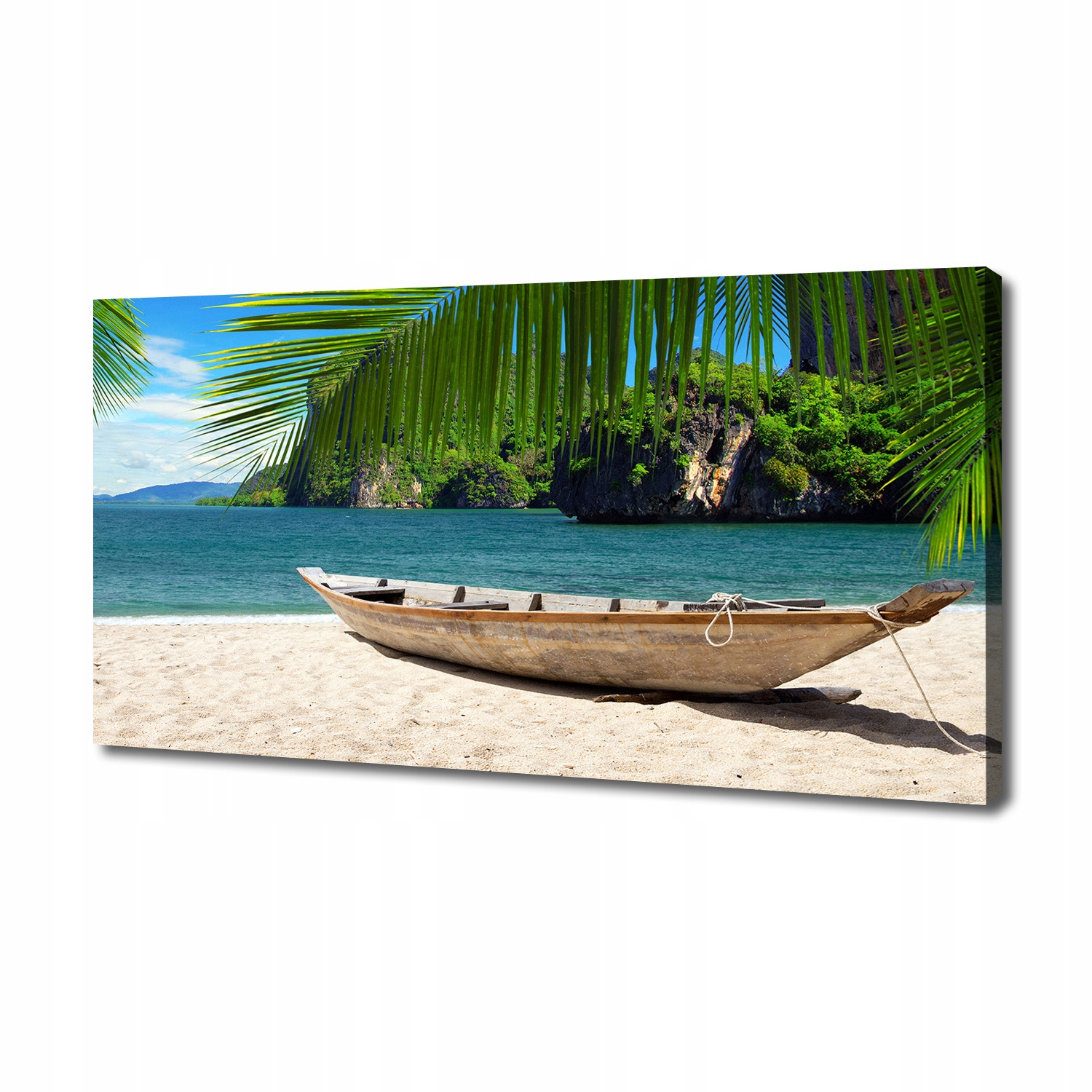 

Foto obraz na płótnie Łódka na plaży 140x70 cm