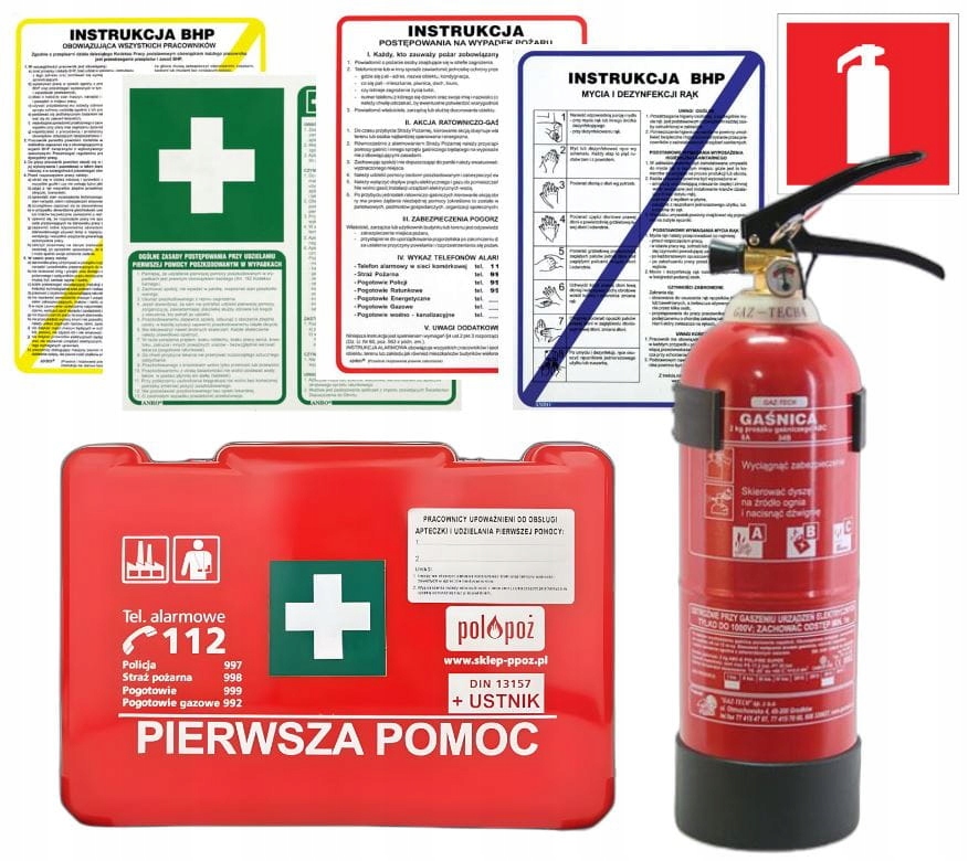 Kompletní sada Bozp pro firmy: Lékárnička, Hasicí Přístroj 2 kg, Požadované značky