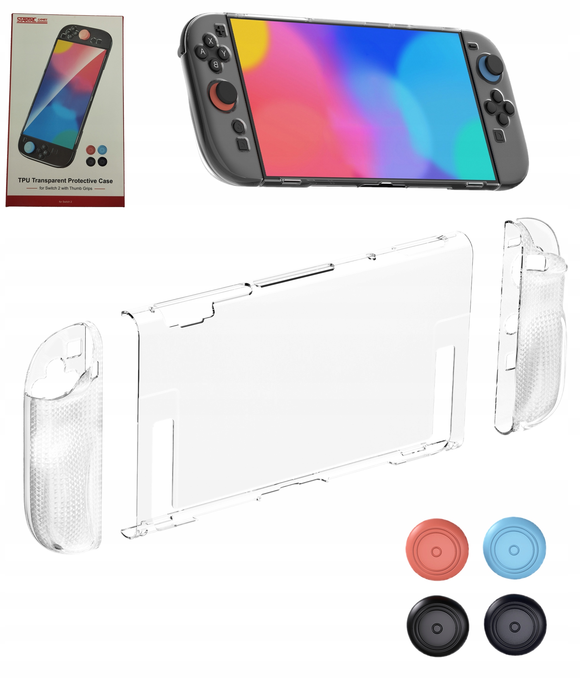 TRANSPARENTNE TWARDE ETUI OCHRONNE NAKŁADKA PC CASE NINTENDO SWITCH 2 GRIPY