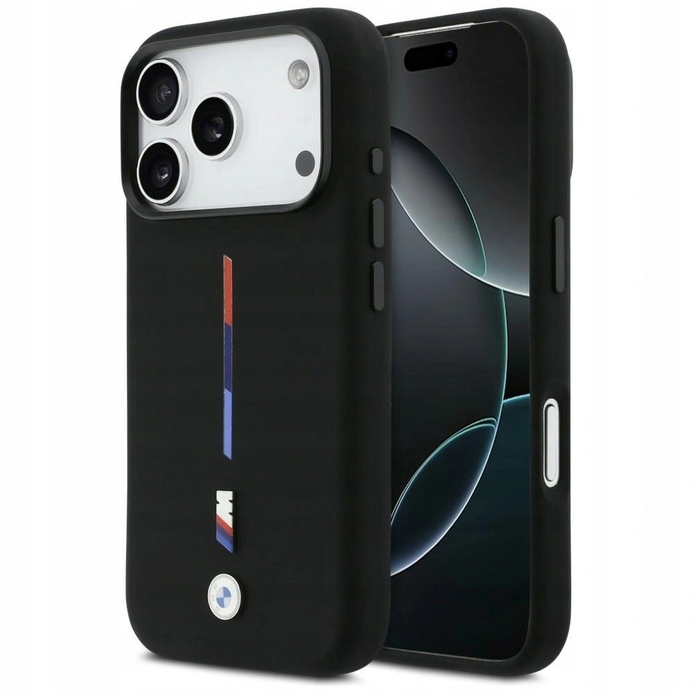Pouzdro Bmw M Silicon Tricolor Line MagSafe iPhone 17 Pro Černé