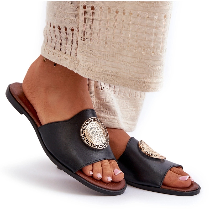 Zazoo 2938 Dámské Kožené Nazouváky Na Plochém Podpatku Černé 36