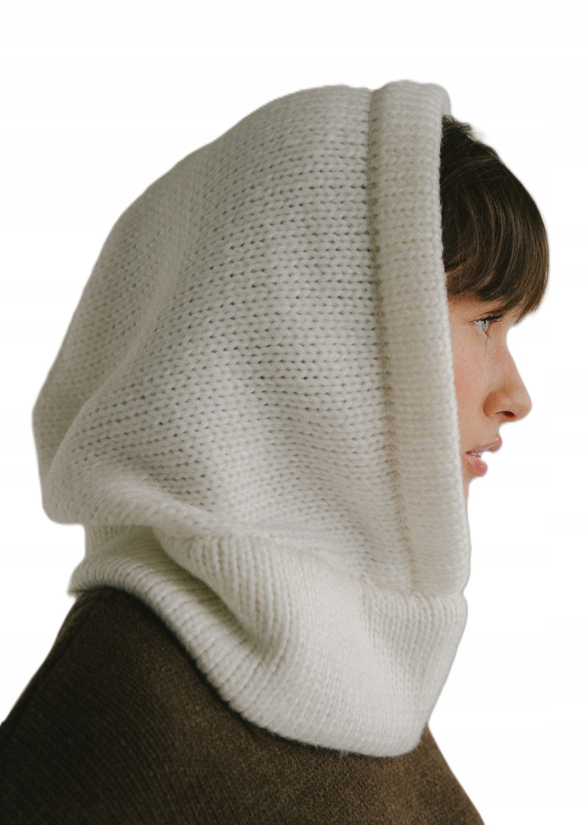 Bílý Módní vlněný nákrčník kukla balaclava kapuce Merino Loman Cacatva