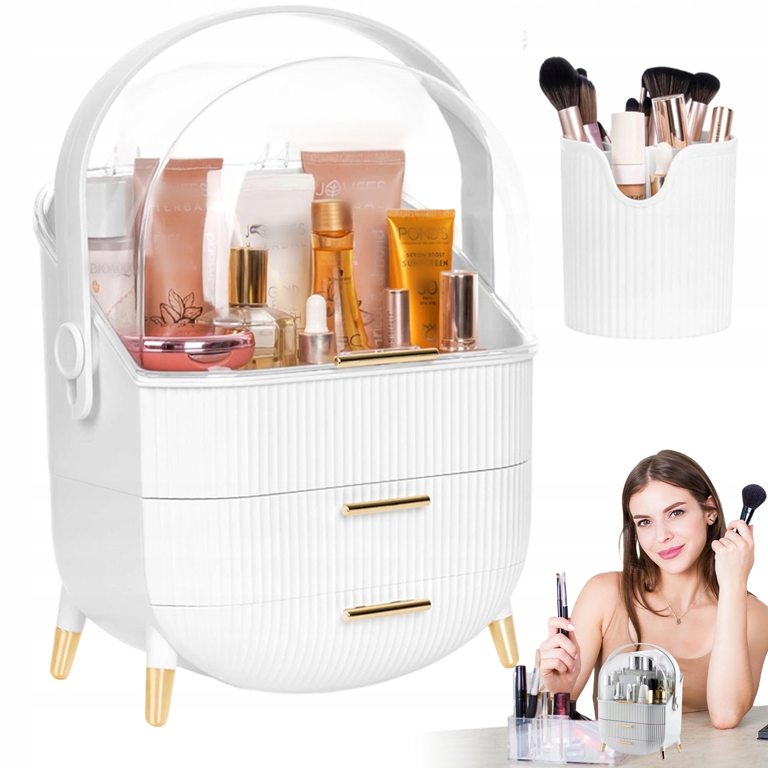 Nádoba Na Skladování Kosmetiky 3 Úrovně S Otočnou Rukojetí O 180 Stupňů