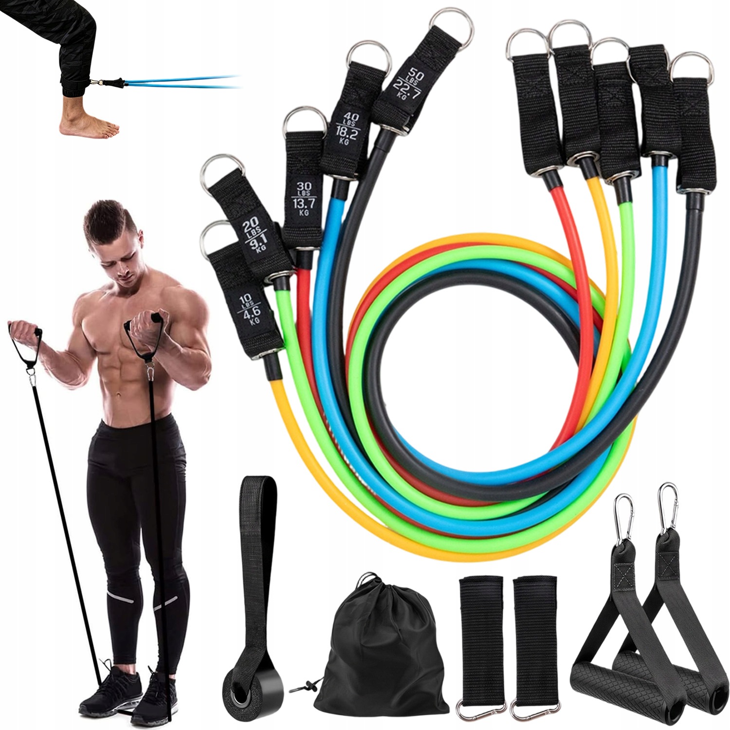 Taśmy Gumy Oporowe 5 Sztuk Fitness Trening Siłowy Joga Pilates 68KG