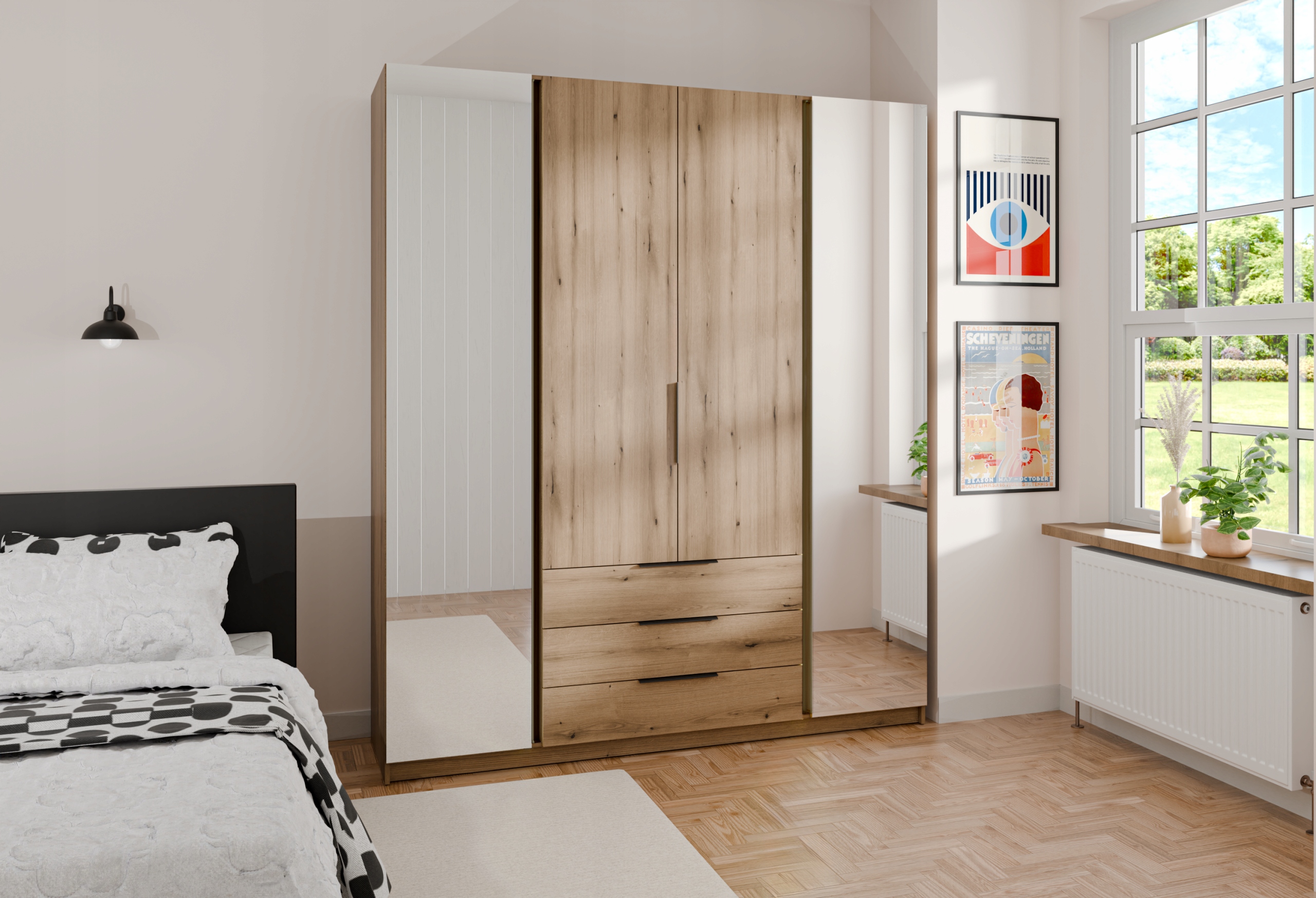 Moderní Elegantní velká prostorná Skříň Maja 2 Zrcadlo 2F 3S Dveře Zásuvky