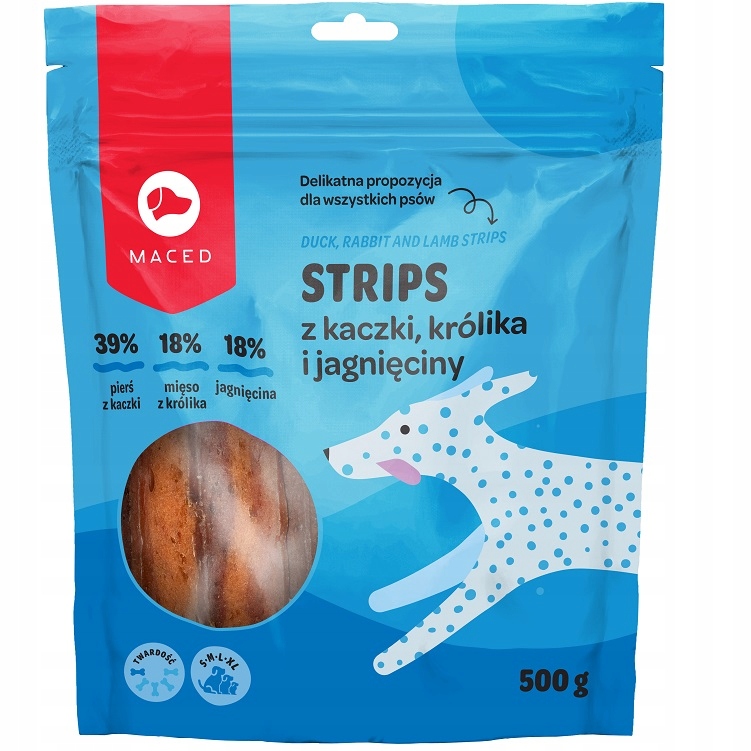 Maced Miękkie Paski Przysmak dla Psa Trio Kaczka Królik Jagnięcina 500g Typ jagnięcina