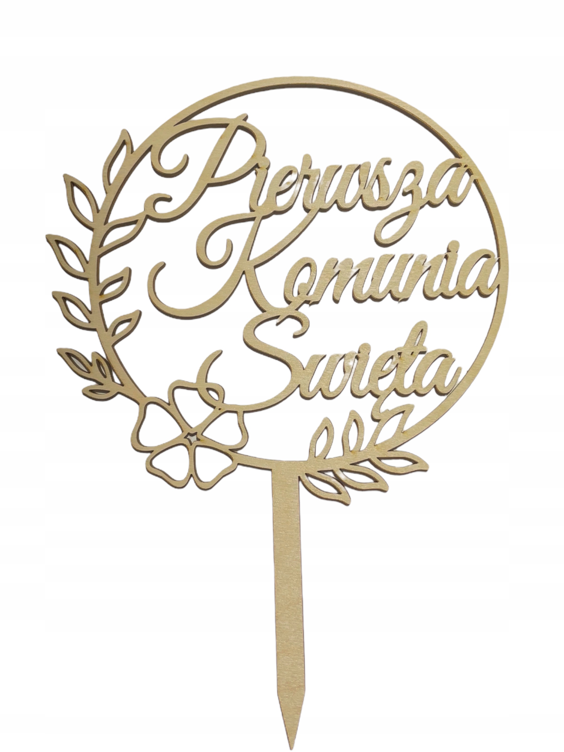 TOPPER NA TORT PIERWSZA KOMUNIA SWIETA DREWNIANY KOMUNIJNY Marka Kapart