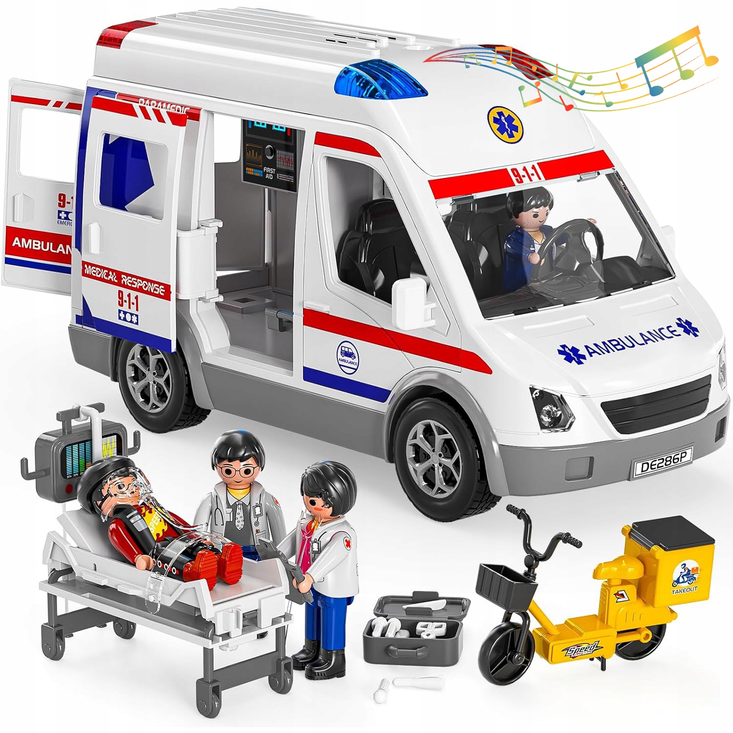 DUŻA AUTO KARETKA POGOTOWIA AMBULANS BUS Z NOSZAMI ŚWIATŁO DŹWIĘK 4 FIGURKI