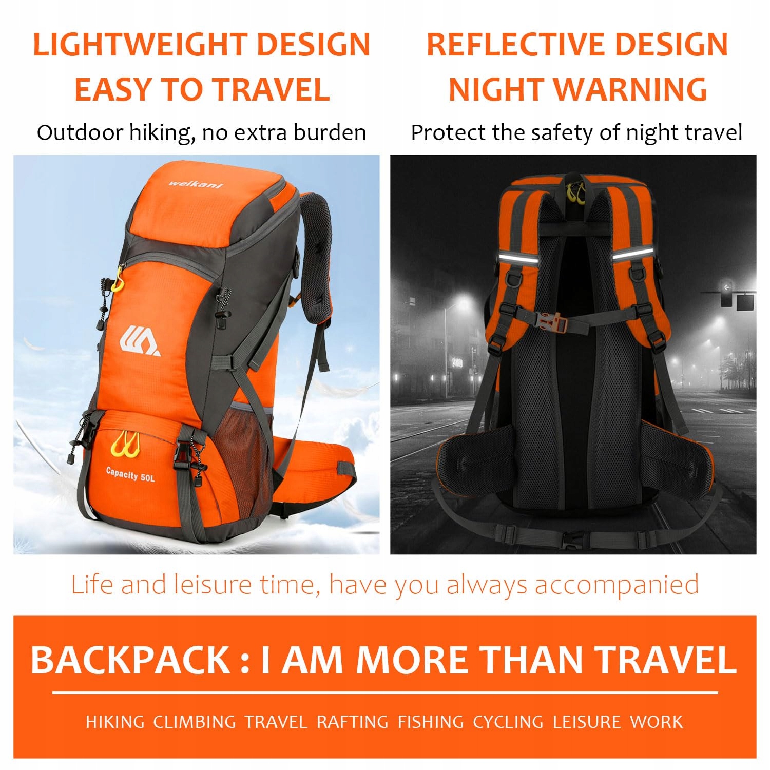 FAVUIT Plecak Turystyczny 50L Lekki Składany Plecak Trekkingowy Outdoor — miniatura 8