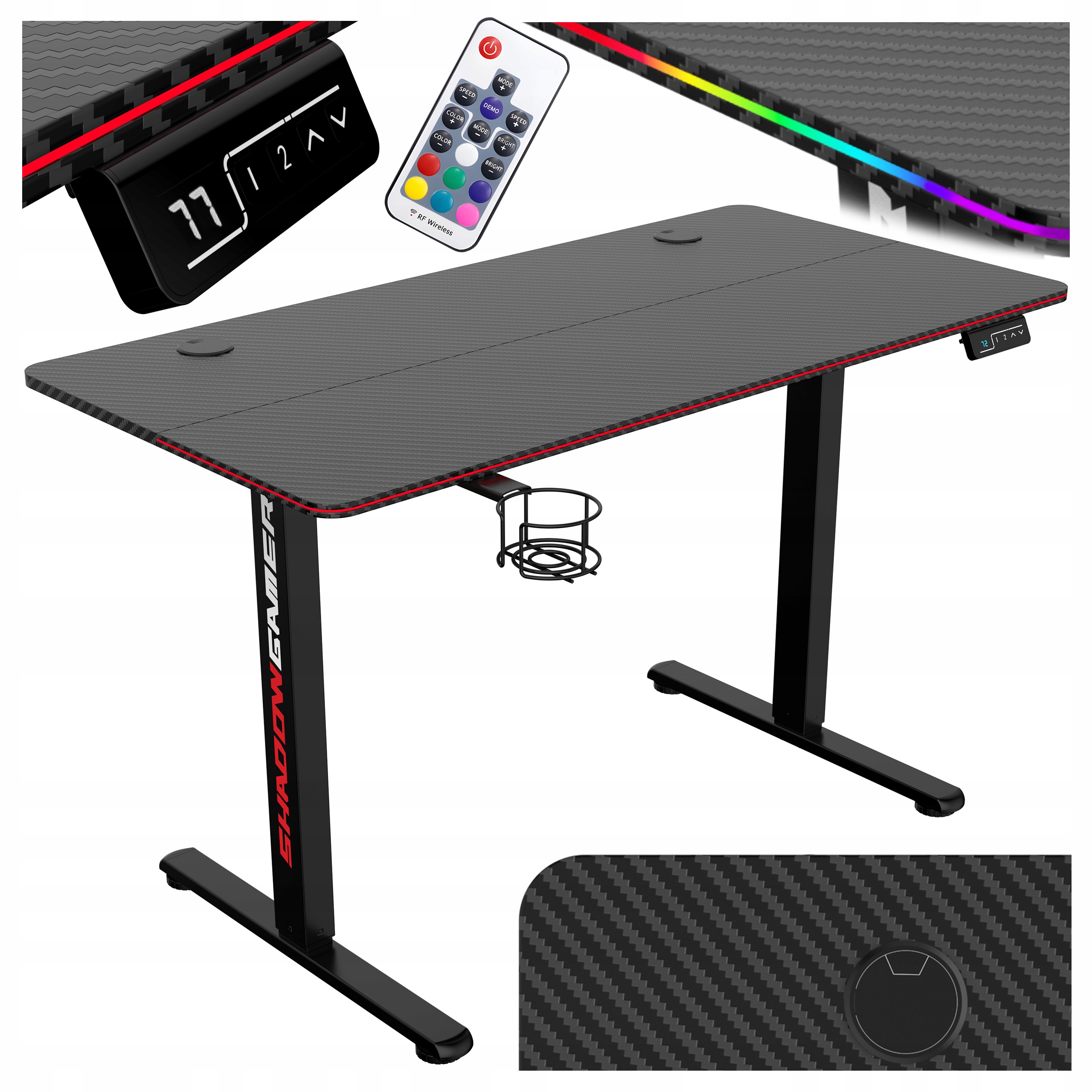 Herný stôl Shadow Gamer elektrický 2.0 Led Rgb 120 cm
