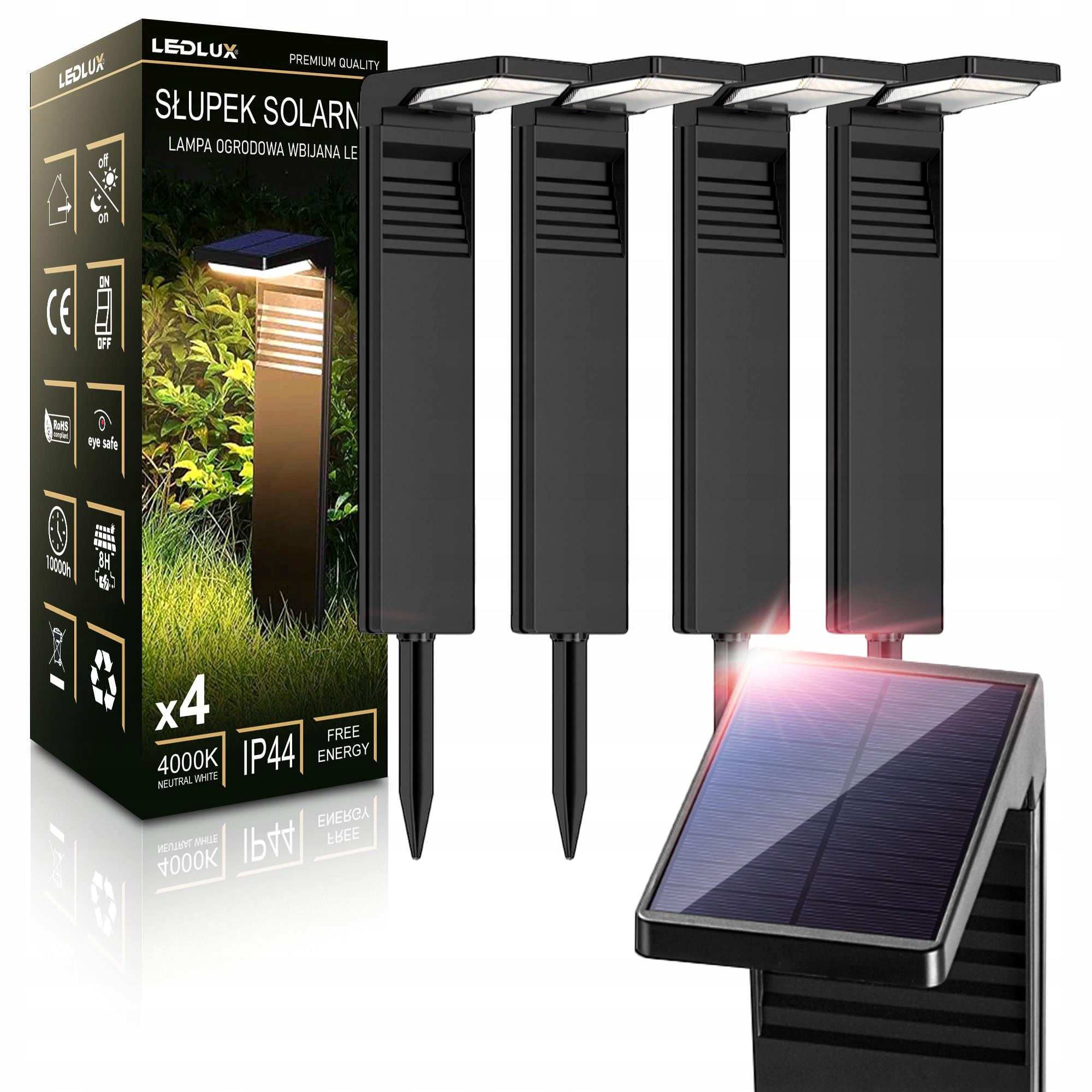 4x Lampa Ogrodowa Solarna stojaca Słupek Ogrodowy Stojący 58cm Mocna XXL