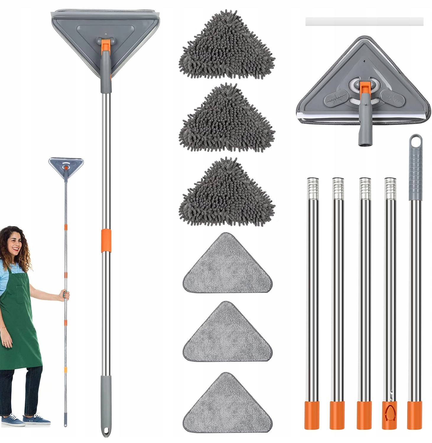 Levně Obrázkový Teleskopický Mop Otočný 6 X Náhradní Hlavice Trojúhelníkový Skládací