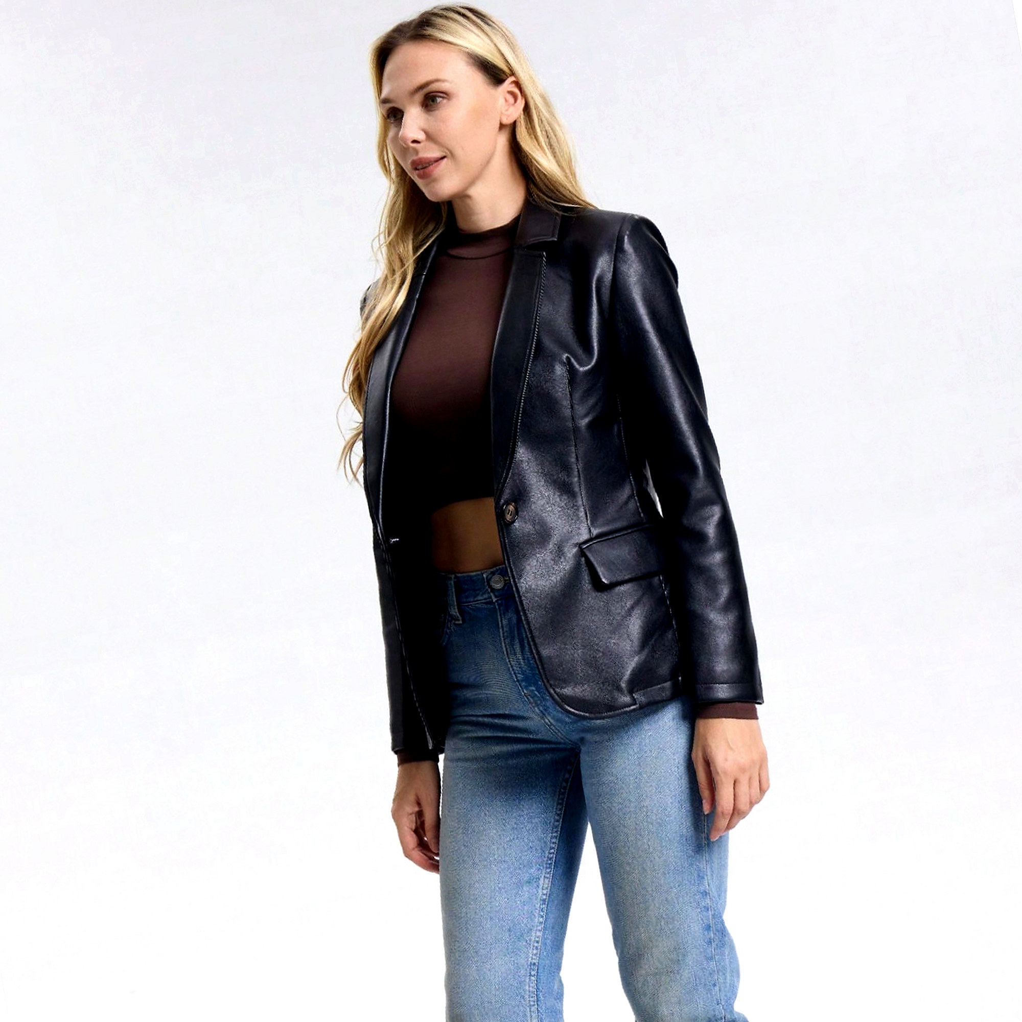 Sako s kapucí Casual Dámské z eko-kůže Imitace kůže S 36