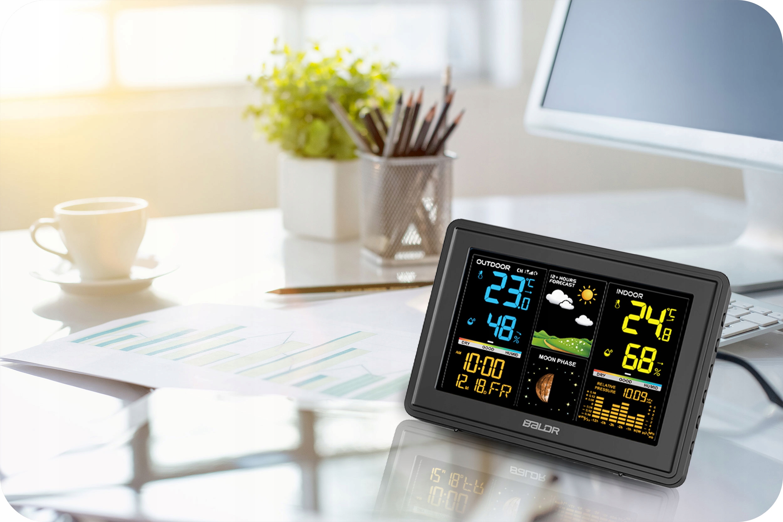 BEZPRZEWODOWA STACJA POGODOWA POGODY HIGROMETR + CZUJNIK Marka Baldr