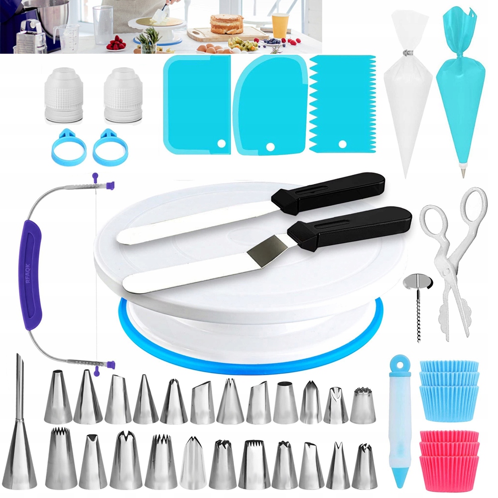 Otočný Dortový Stojan Otočný talíř Špachtle Příslušenstvím pro dort 130 Ks