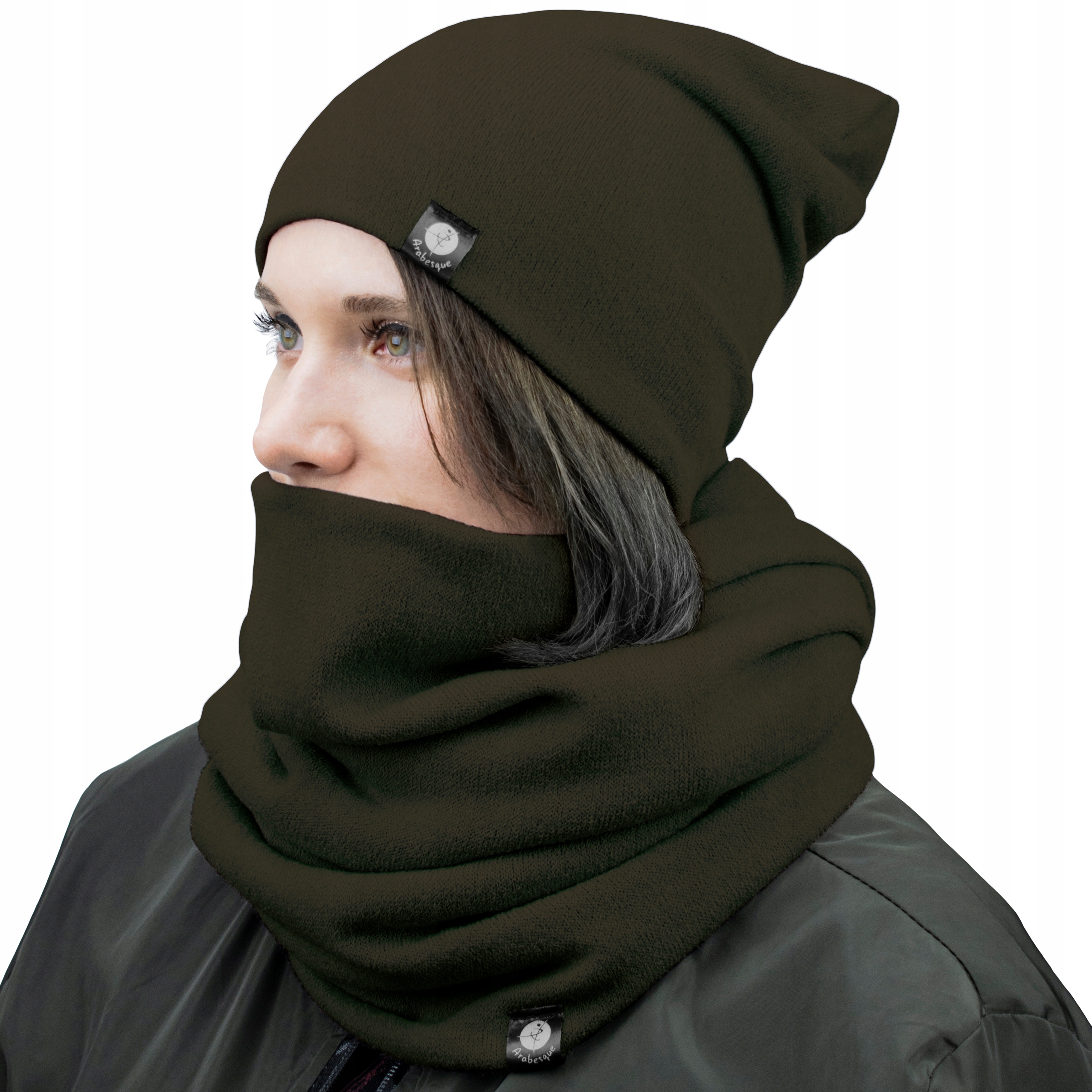 

Damski Komplet Czapka Szal Na Zimę Jesień Khaki S