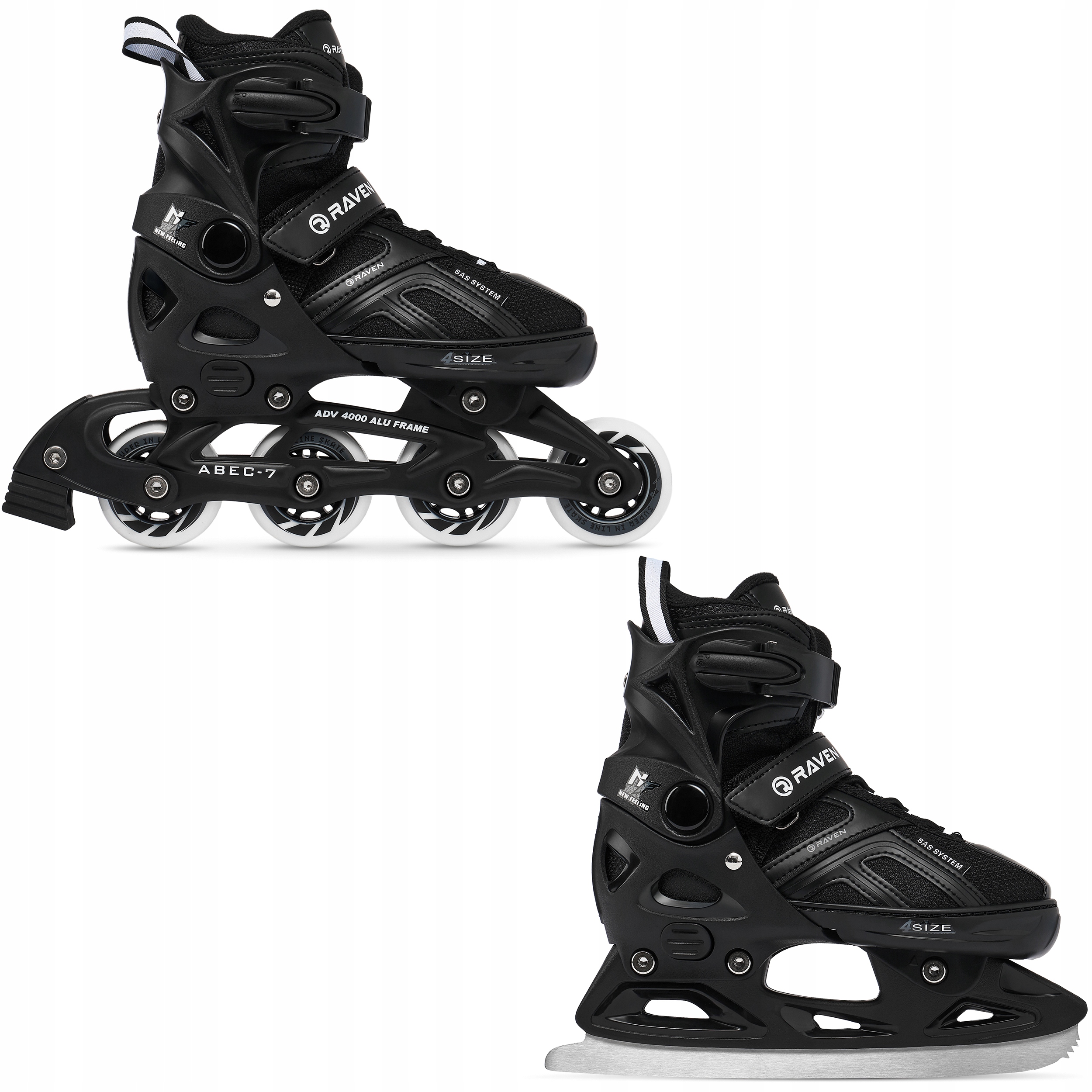 Rolki Łyżwy figurowe 2w1 Regulowane Raven Pulse Black 33-36