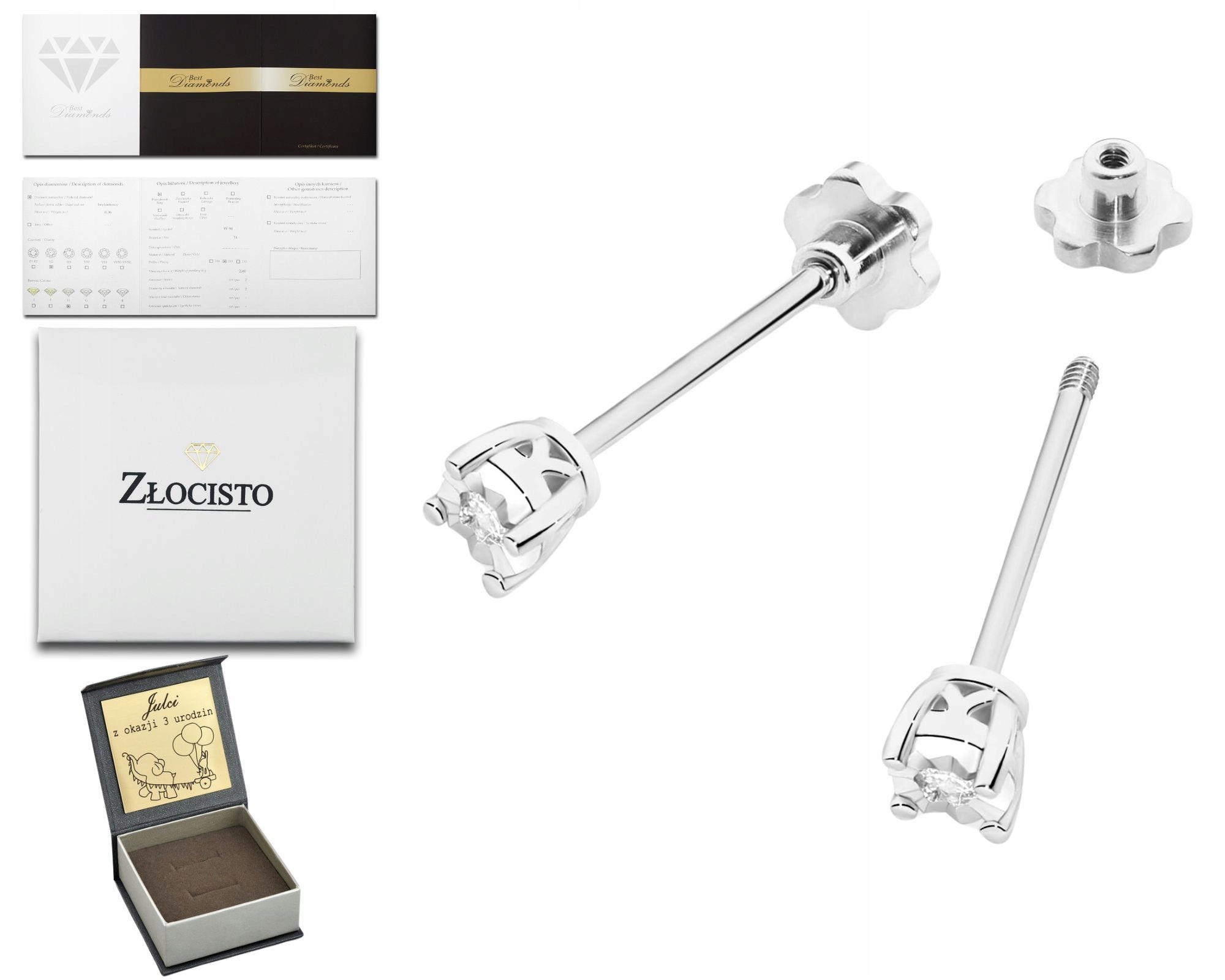 Bílé Zlato Náušnice Na Tyči Diamanty Brilianty Šroubovací Tyčinka Zlato