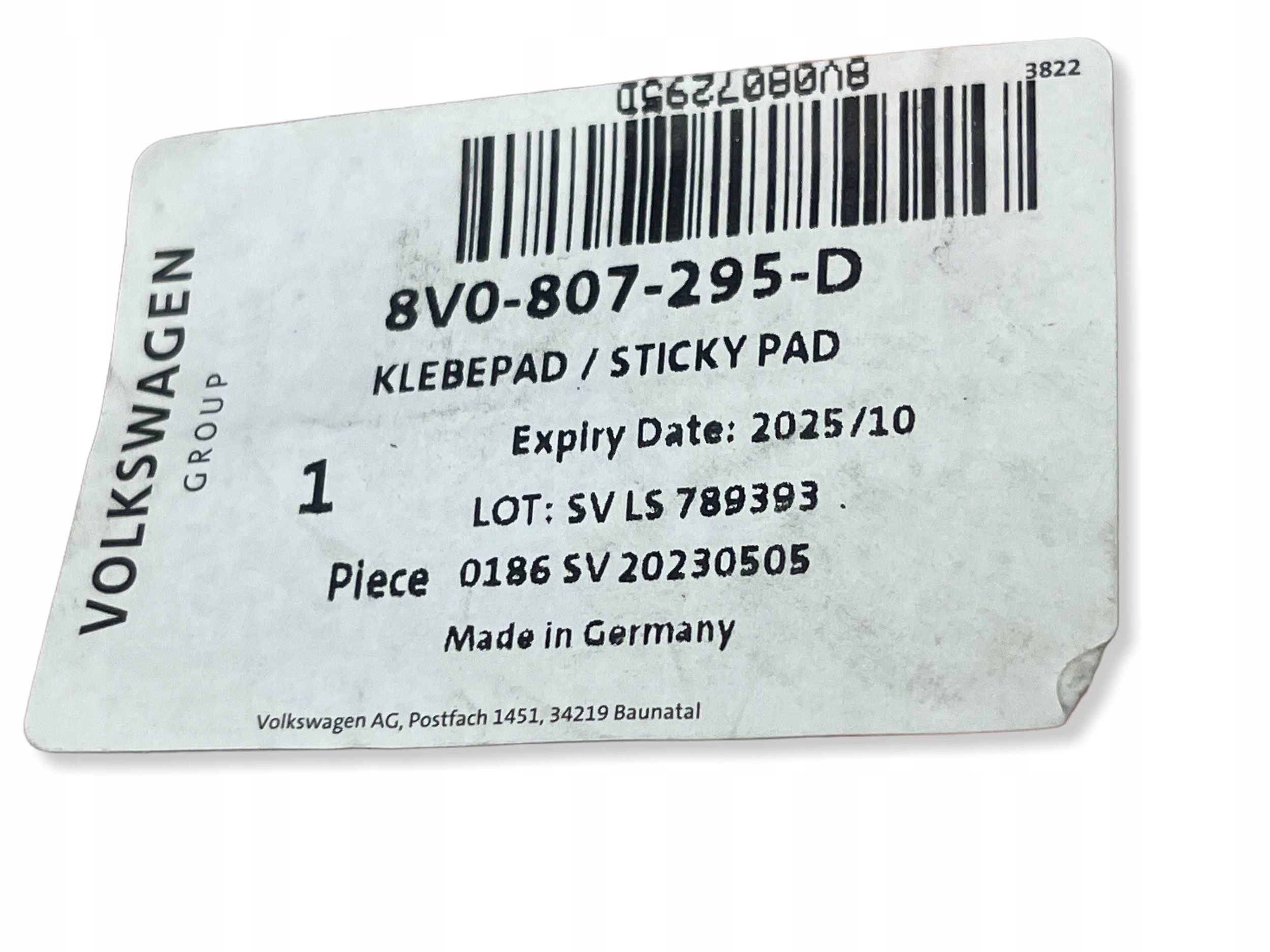 PASEK SAMOPRZYLEPNY Audi VW SKODA 8V0807295D Originale!!