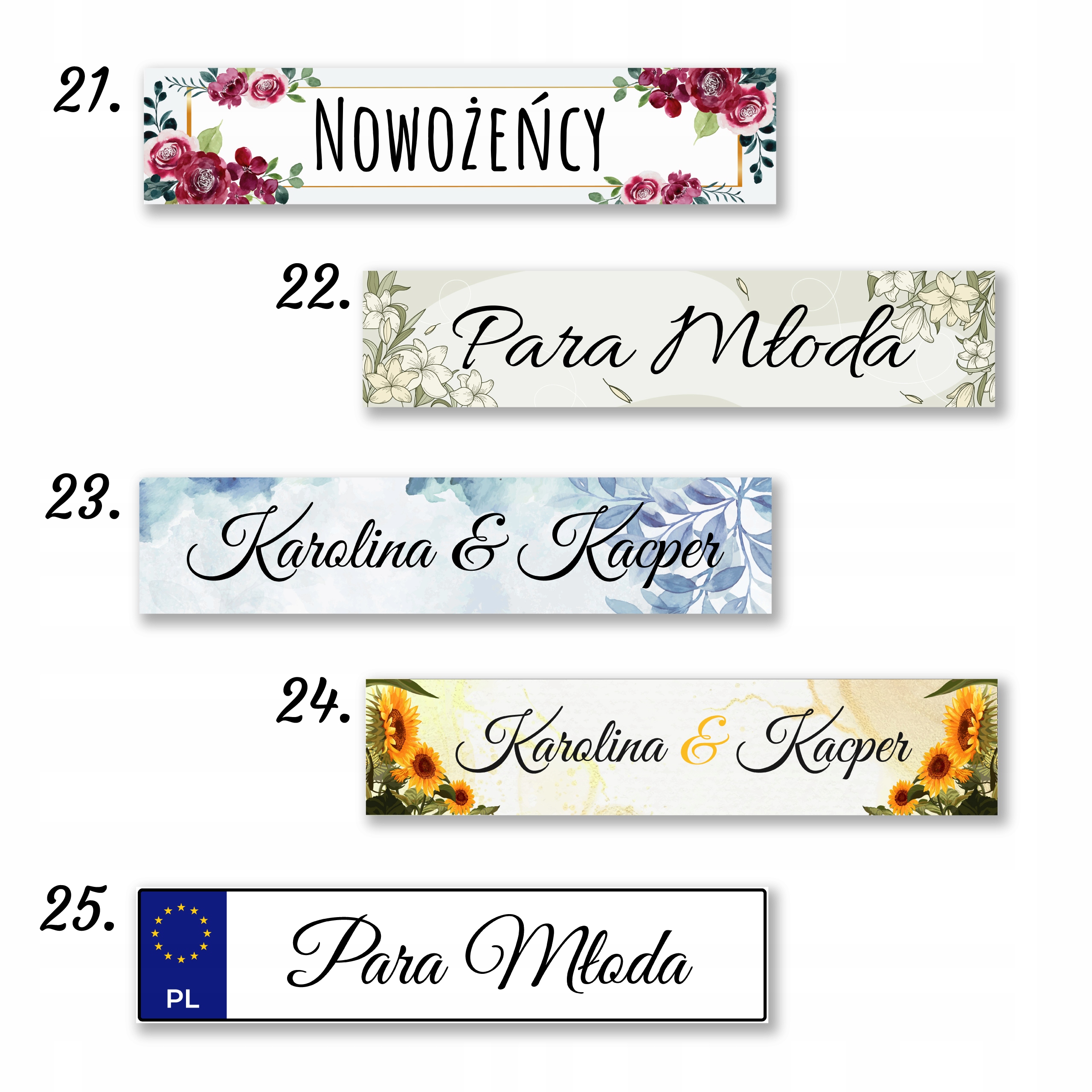NAKLEJKA REJESTRACJA ŚLUB WESELE PARA MŁODA52X11CM Cechy dodatkowe brak