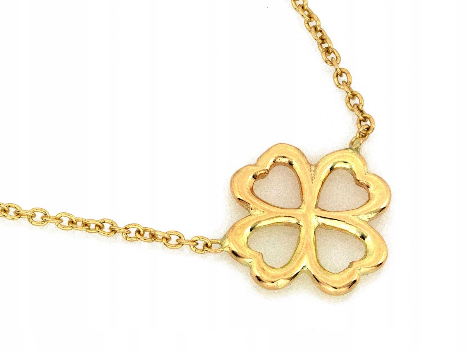 Zlatý dámský náhrdelník 585 s obrysem jetele na řetízku, stylový a elegantní