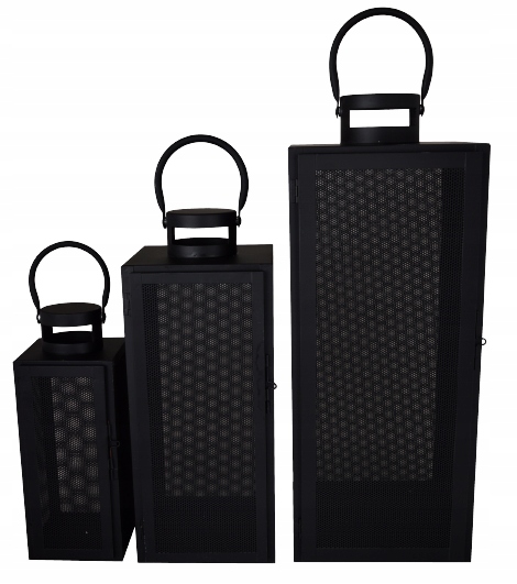 LATARNIA LAMPIONY CZARNE METALOWE PREZENT 3SZT