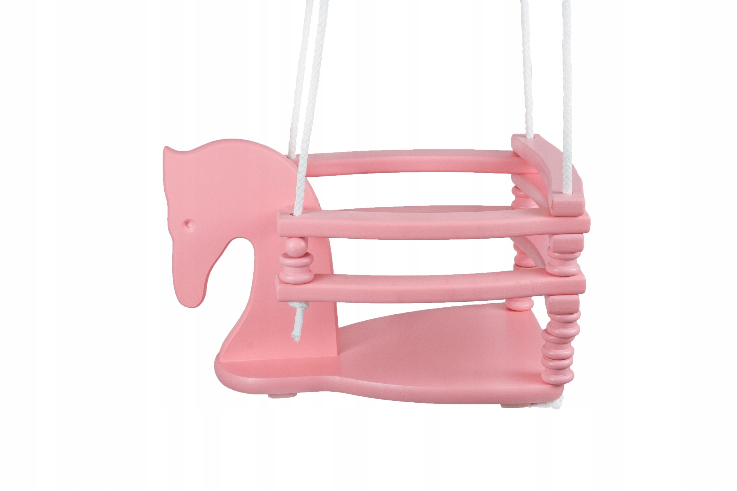 Huśtawka drewniana KONIK SZCZEBELKOWA różowa dla dzieci