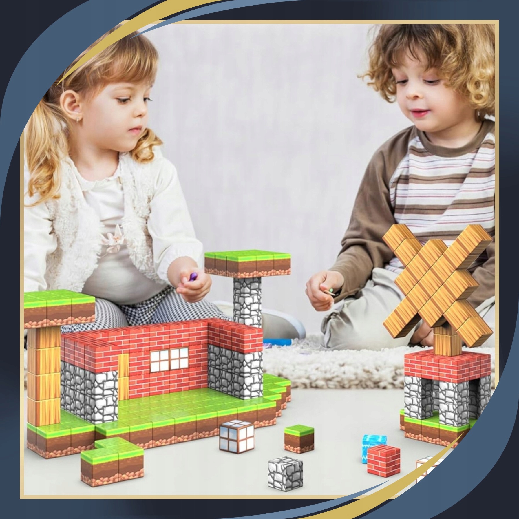 MAGNETINIAI KALADĖLIAI Kubai Pikseliai Vaikams 200 KALADĖLIŲ + 6 ŽMONĖMS Elementų skaičius 200