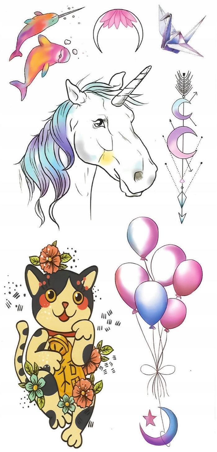 

Tatuaże dla dzieci balony kotek jednorożec