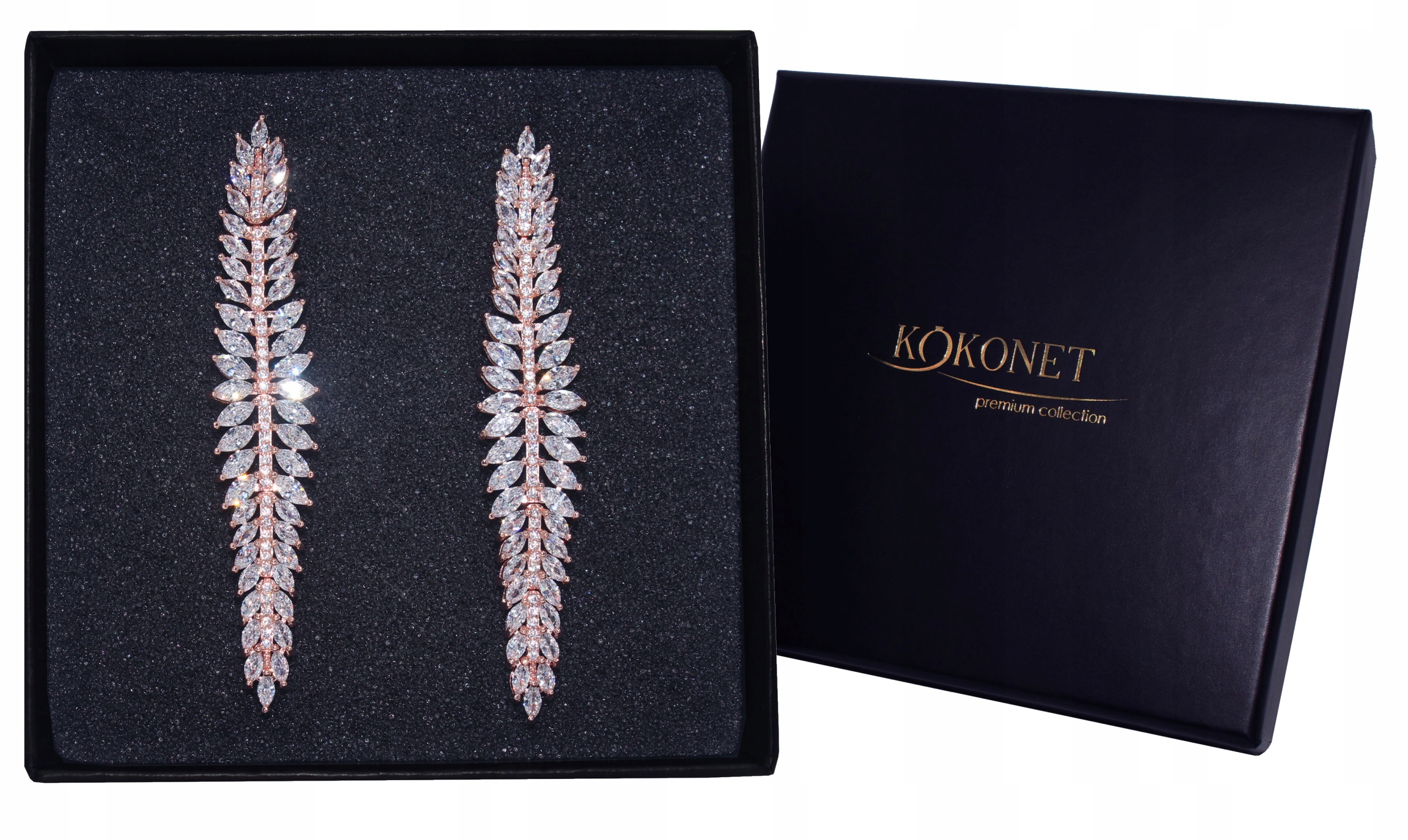 Náušnice visací dlouhé svatební růžové zlato lístky