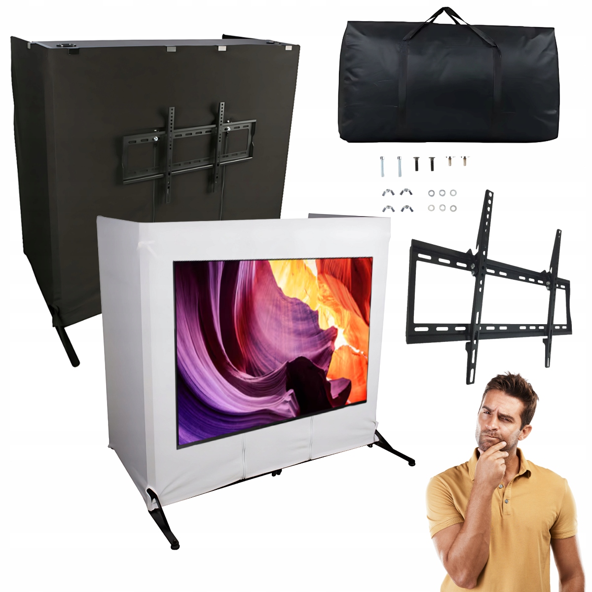 Stanowisko Dj Budka Z Uchwytem Do Telewizora Dwa Blaty Osłony Czarna/biała