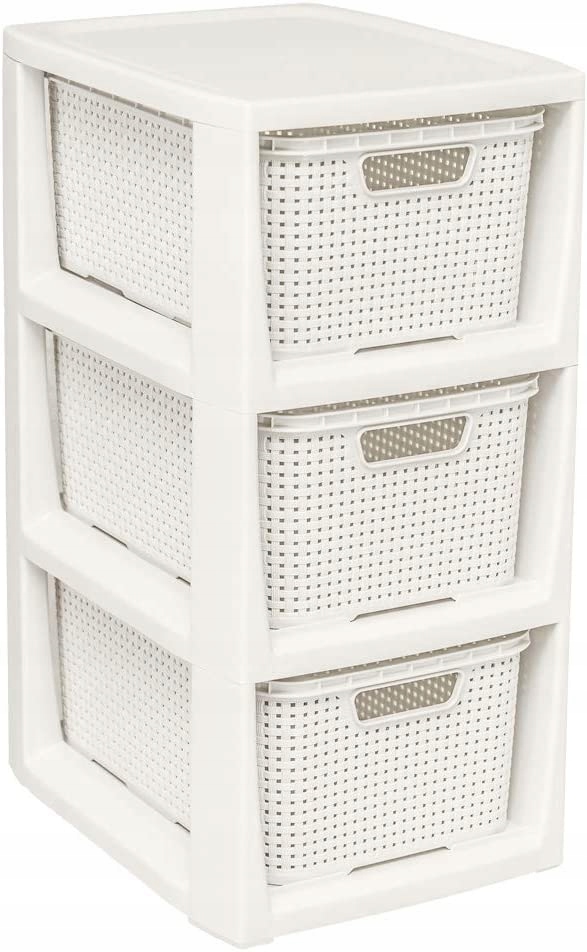 BRANQ - Regał łazienkowy - Rattan - 3x koszyki kosze - komoda słupek szafka