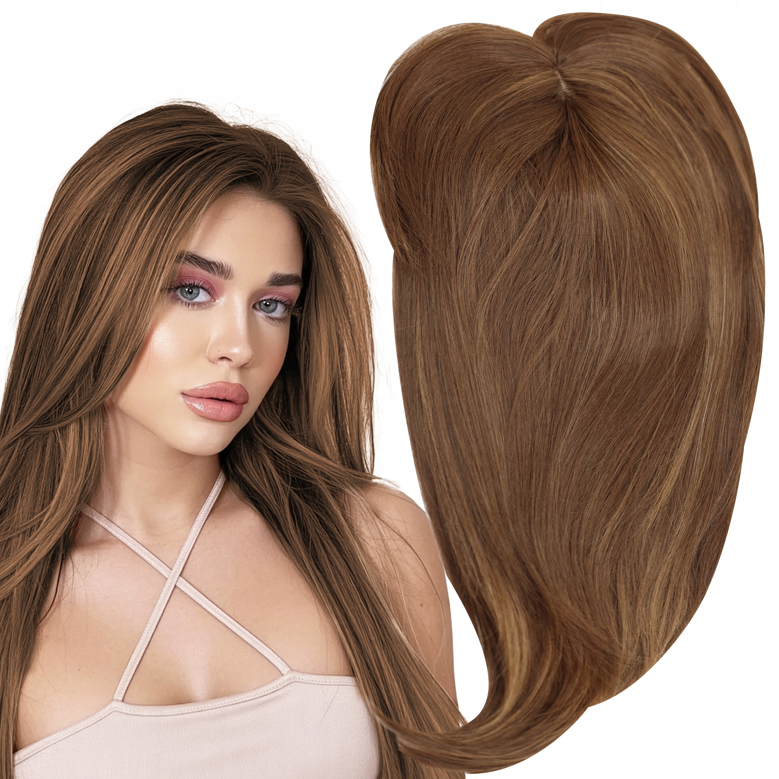 Topper Tupet Kompletní doplnění vlasů Syntetický Clip In Světle hnědý 50 cm