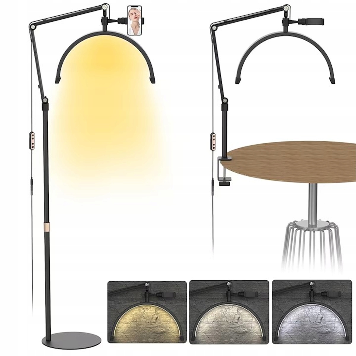 Led lampa na líčení s nastavitelnou výškou, 10 úrovní jasu, 3 barvy