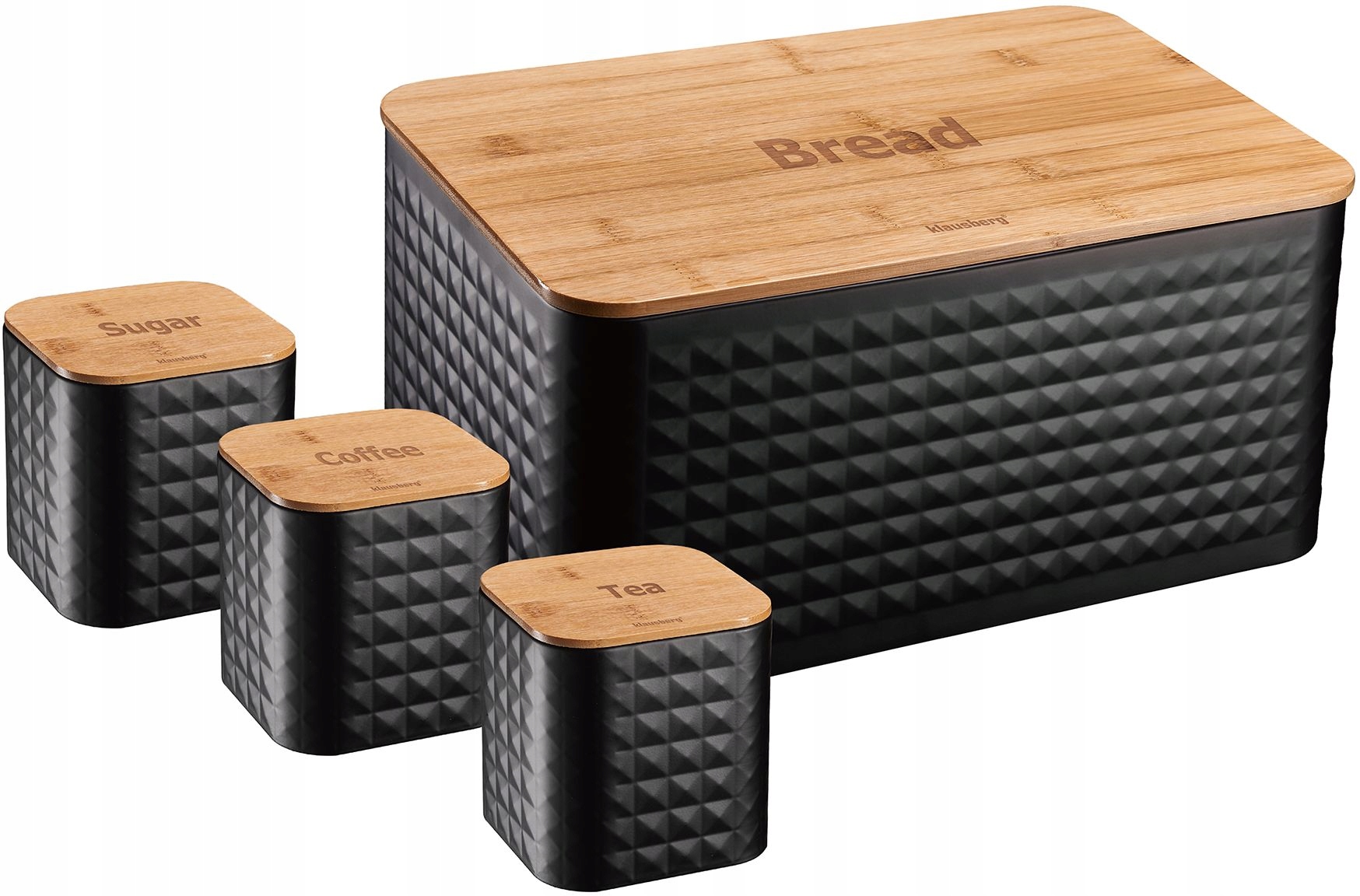 CHLEBAK CZARNY POJEMNIKI KAWA CUKIER HERBATA 4W1 Marka Klausberg