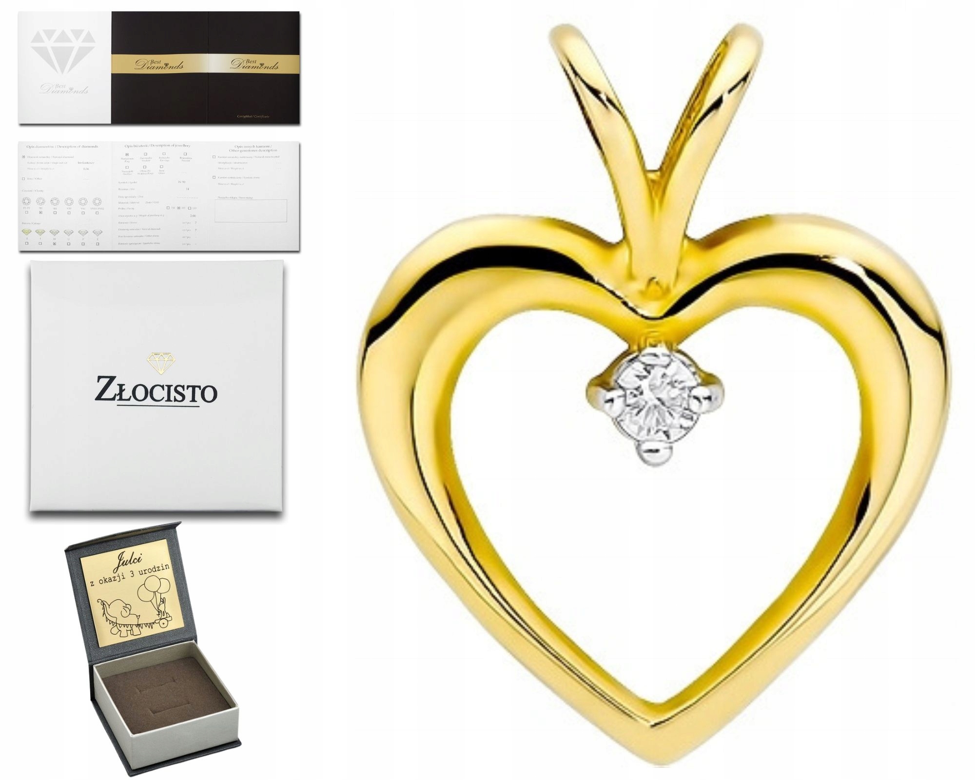 Zlatý Přívěsek S Briliantem Srdce 585 Diamant