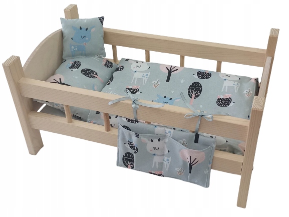 ŁÓŻECZKO DREWNIANE dla lalek +POŚCIEL 5 elementów