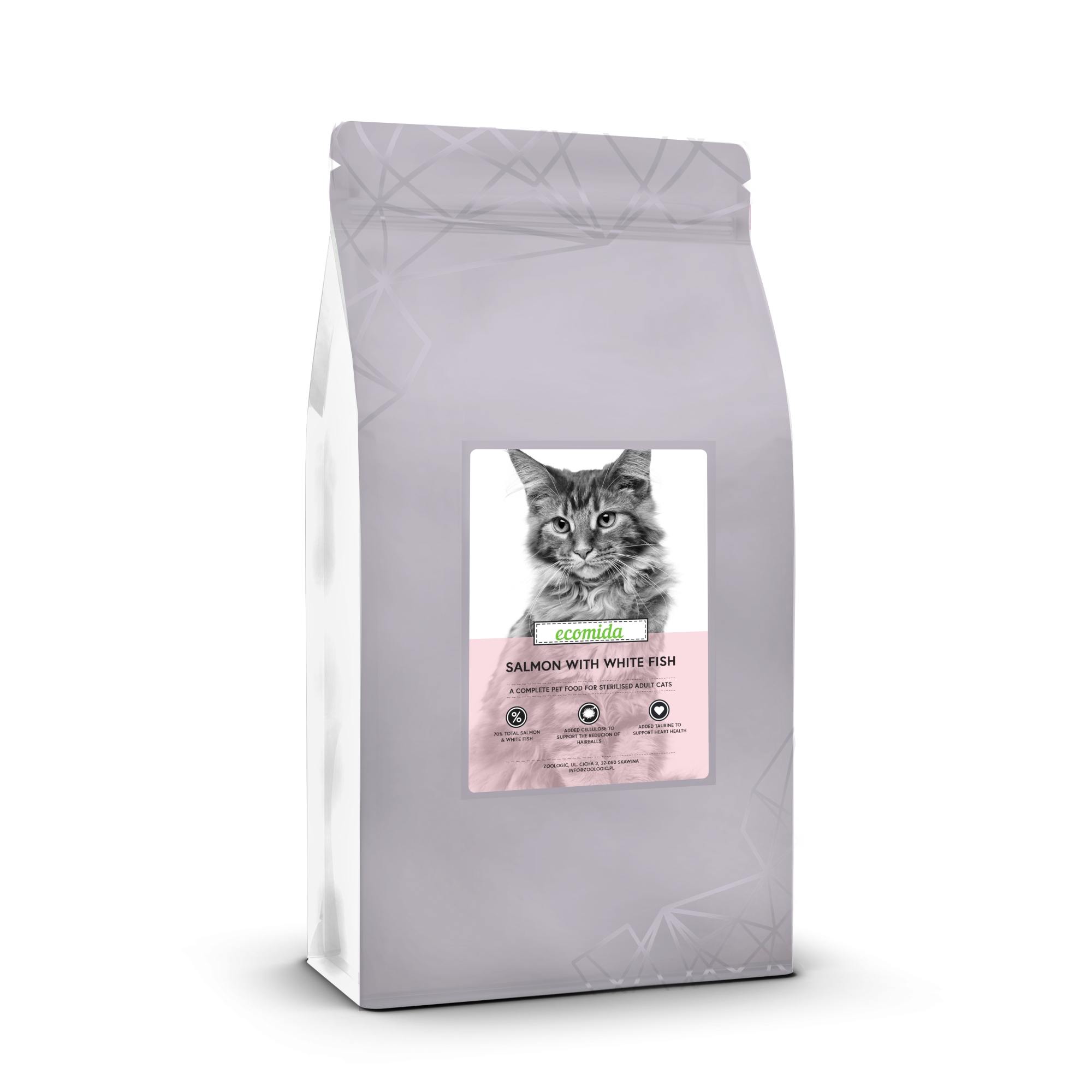 Levně Ecomida Bez obilovin Losos Bílá Ryba 1,5 kg Dospělá kočka, Sterilizovaná, Senior