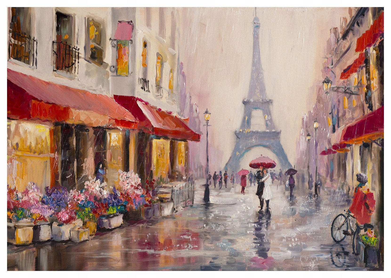 Fototapeta Paríž Eiffelova veža romantika dážď kvety vinyl 520x318 lepidlo