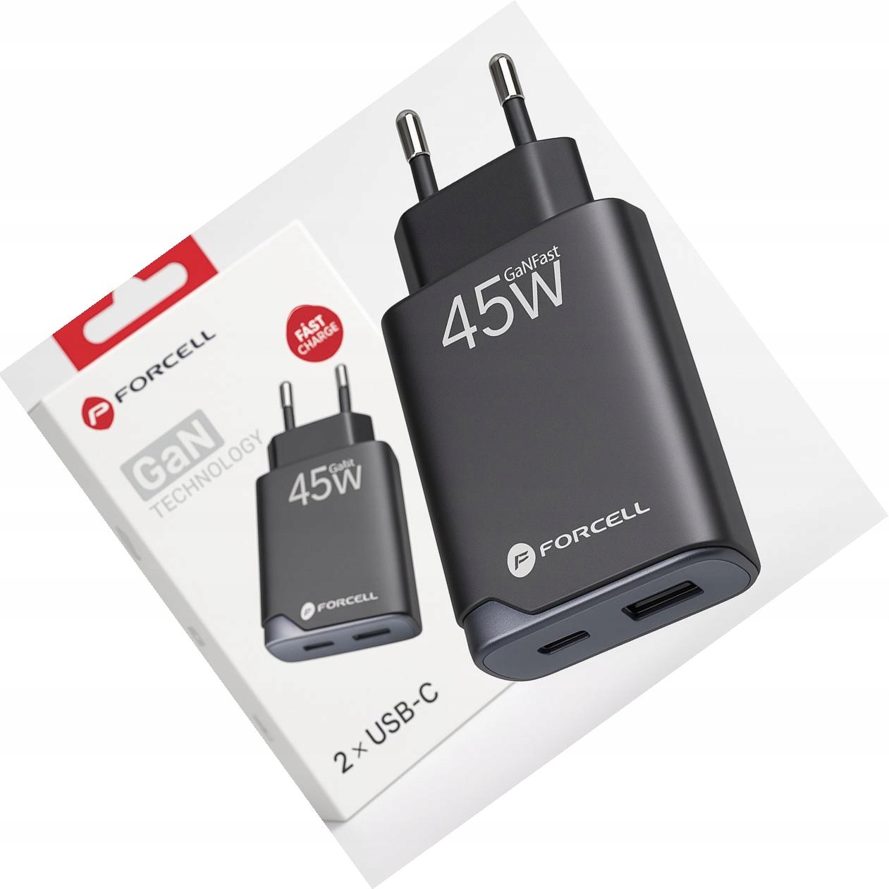 Szybka ładowarka Gan 45W 2 porty kostka do iPhone 17e