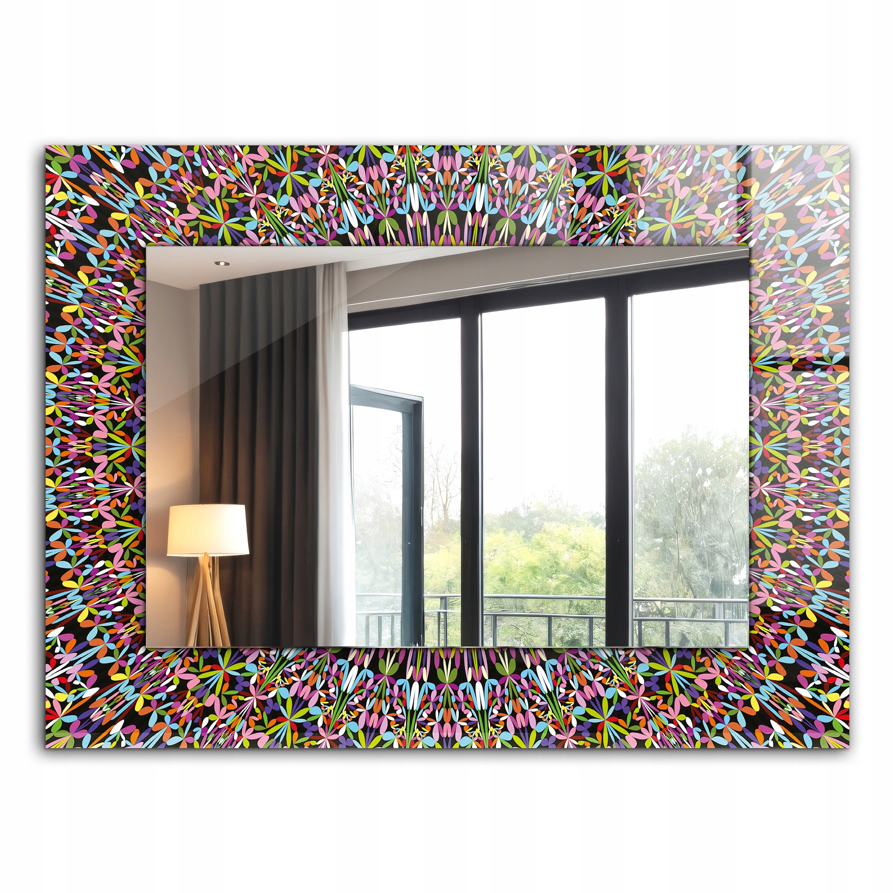Zrcadlo se skleněným rámem zavěšeným na zeď XXL 80x60 cm Barevná mandala vzor